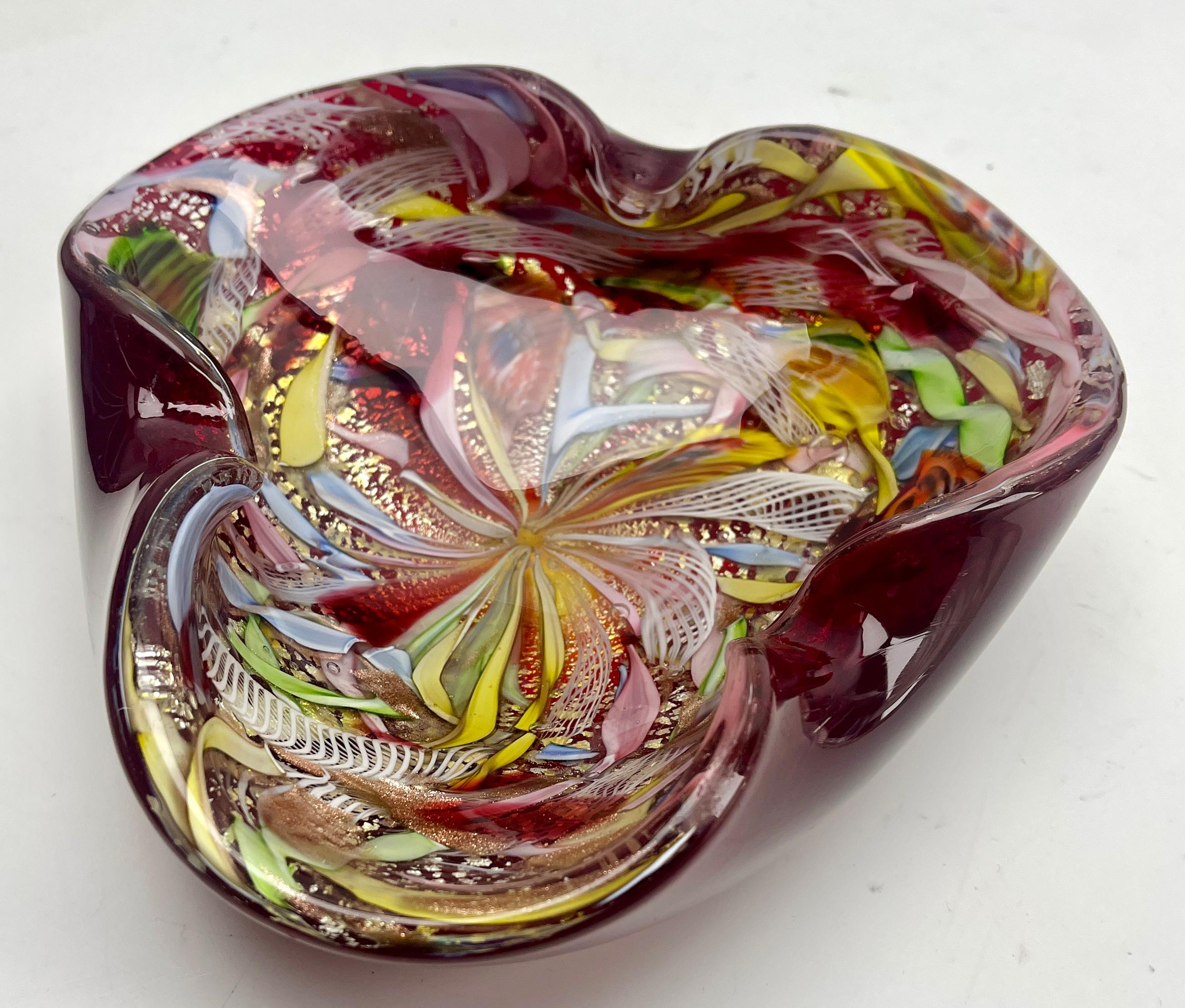 Mid-Century Modern Murano Art Glass Bowl Black Shell, Metals and Bright Colors, Attributed to AVEM For Sale