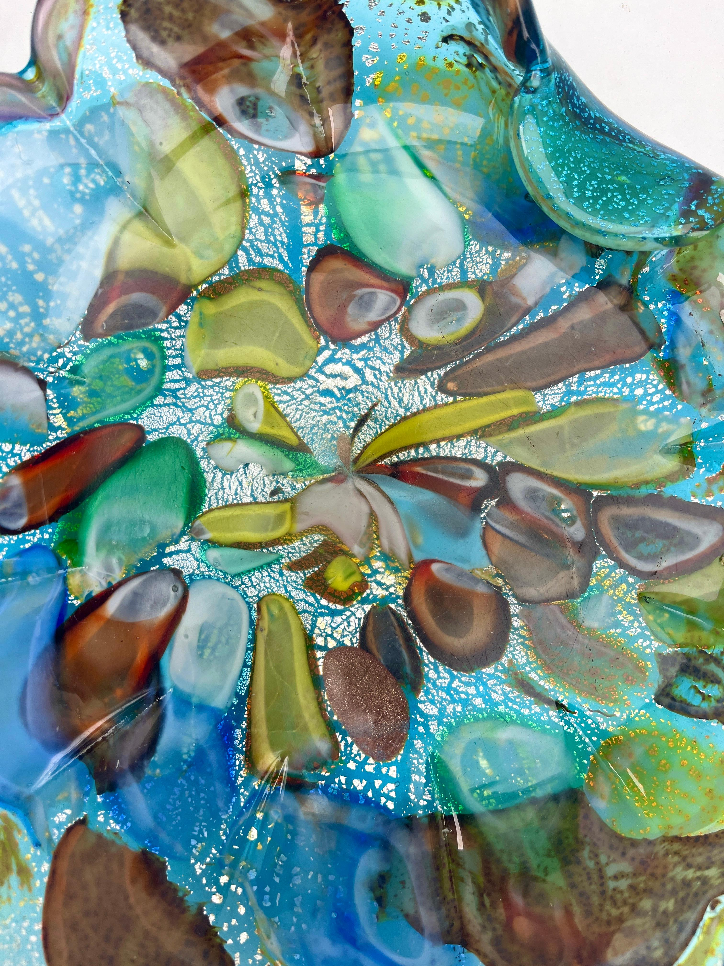 Italian Murano Art Glass Bowl Black Shell, Metals and Bright Colors, Attributed to AVEM For Sale