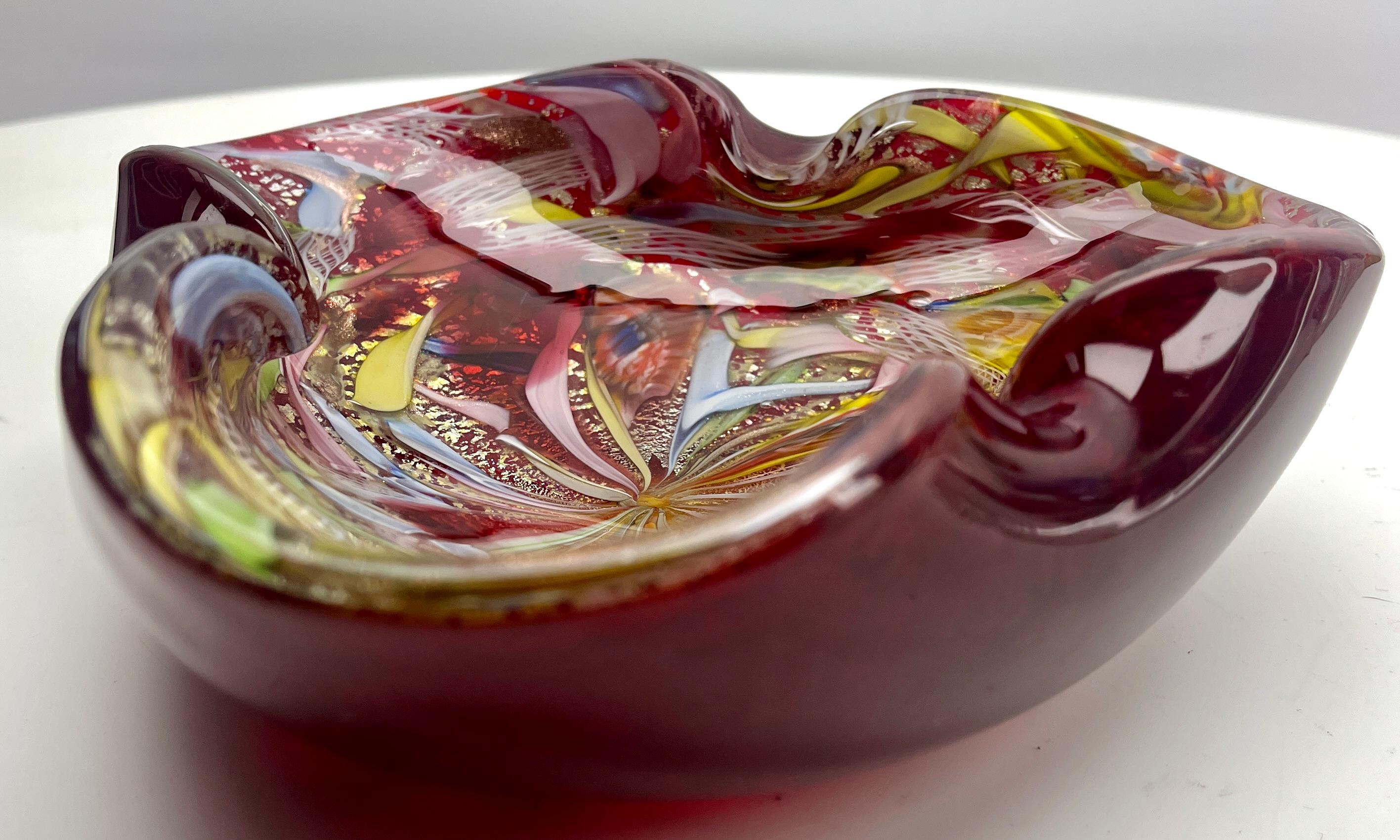 Italian Murano Art Glass Bowl Black Shell, Metals and Bright Colors, Attributed to AVEM For Sale