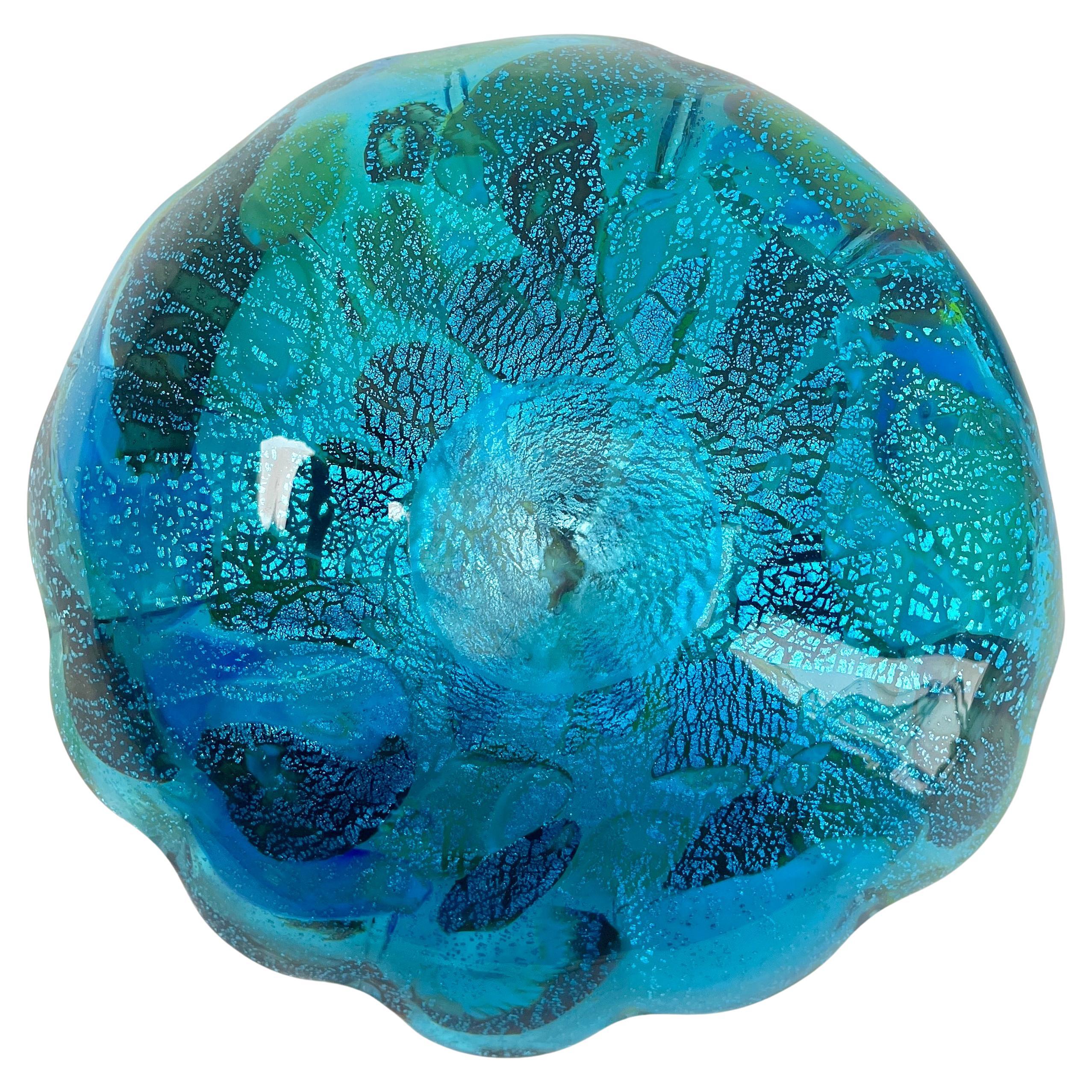 Hand-Crafted Murano Art Glass Bowl Black Shell, Metals and Bright Colors, Attributed to AVEM For Sale