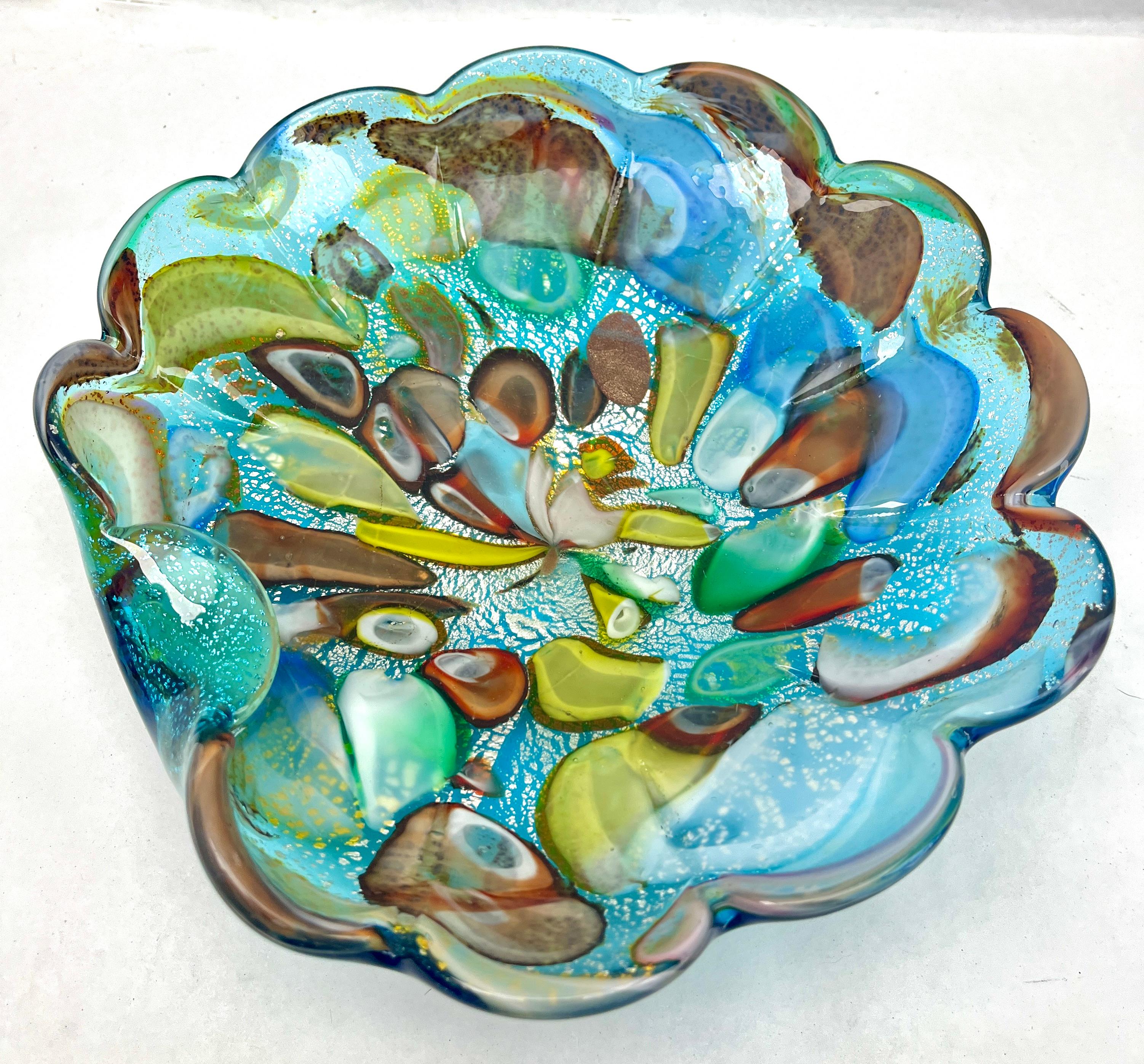 Murano Art Glass Bowl Black Shell, Metals and Bright Colors, Attributed to AVEM In Good Condition For Sale In Verviers, BE