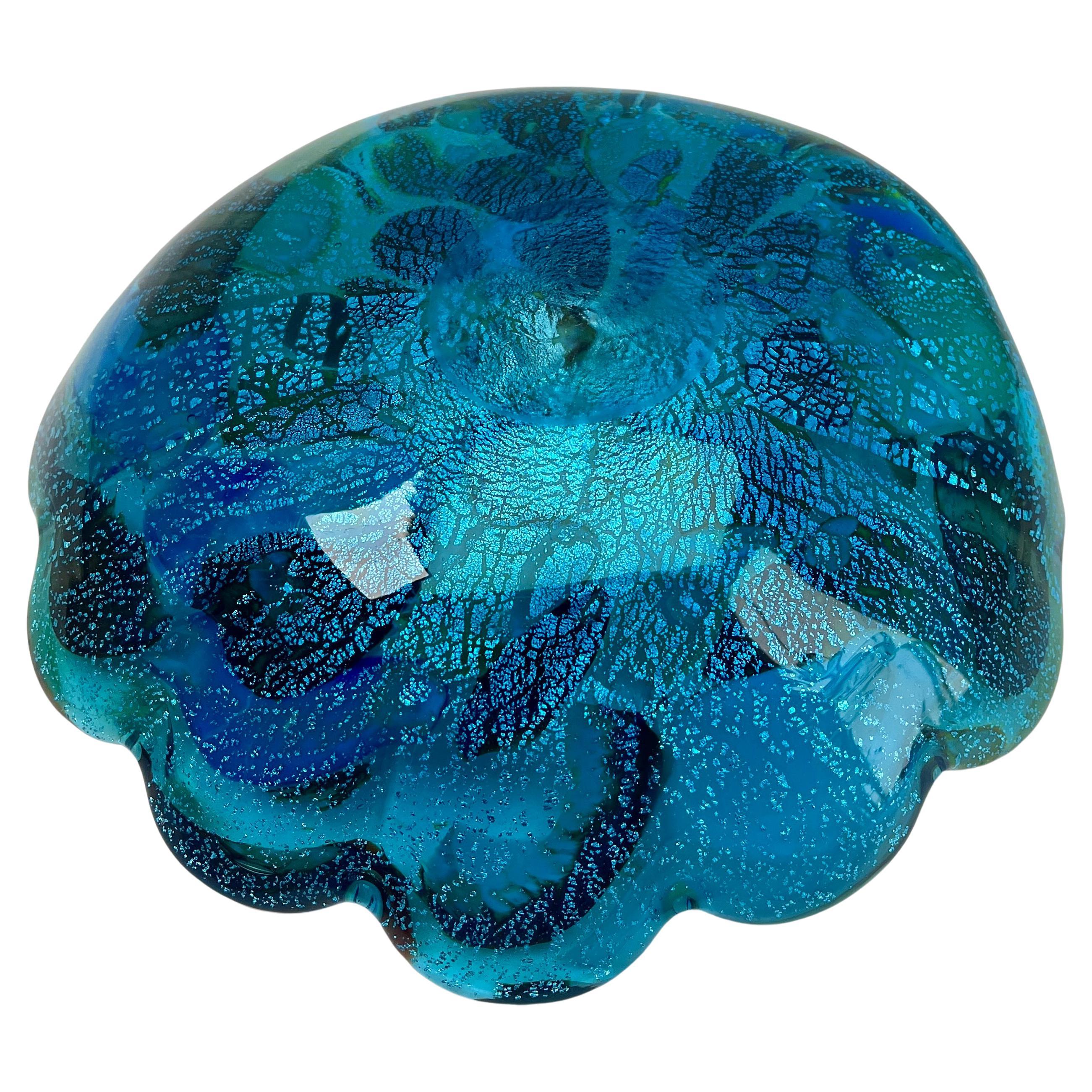 Murano Art Glass Bowl Black Shell, Metals and Bright Colors, Attributed to AVEM For Sale 1