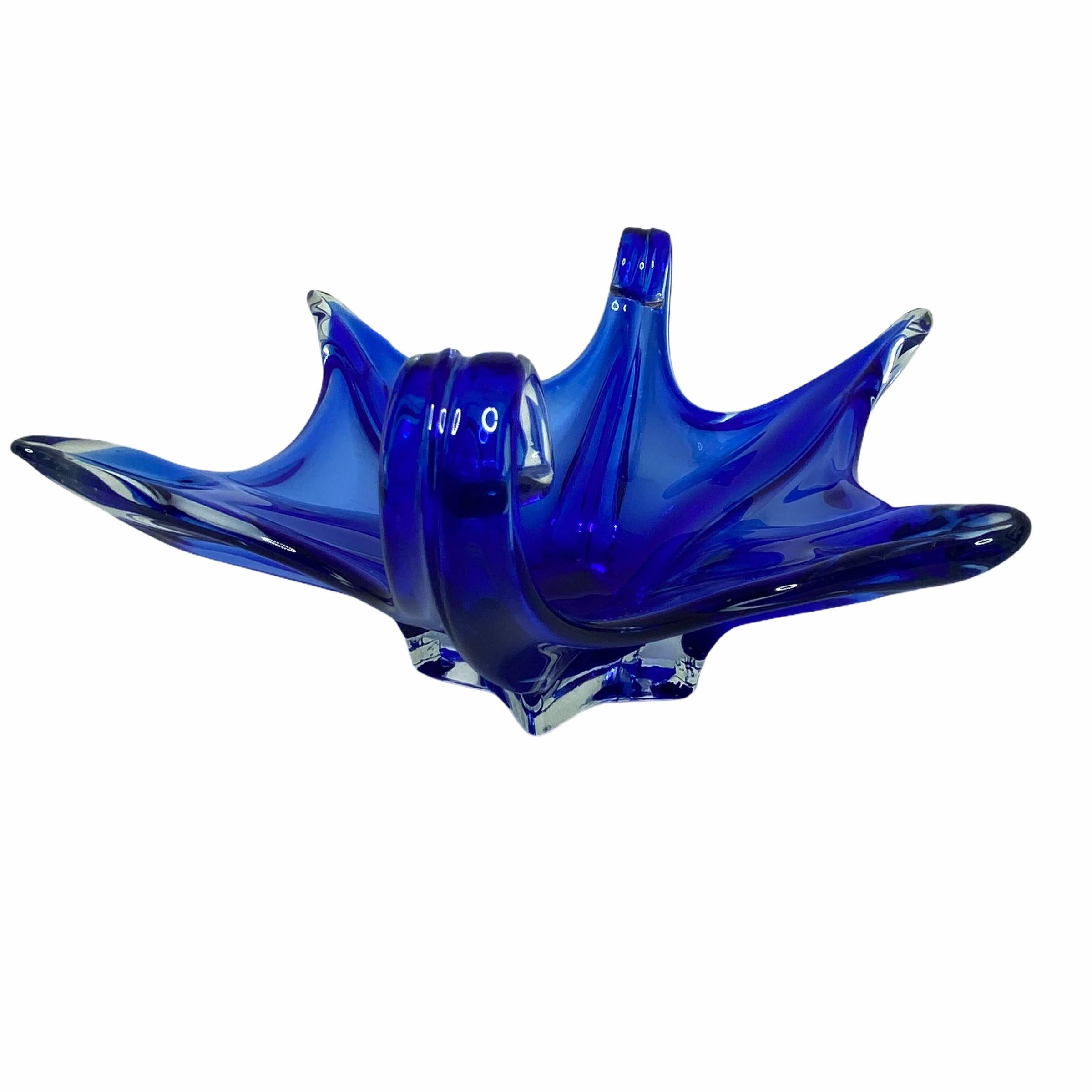Mid-Century Modern Murano Art Glass Bowl Catchall Blue and Clear, Vintage, Italy, 1970s For Sale