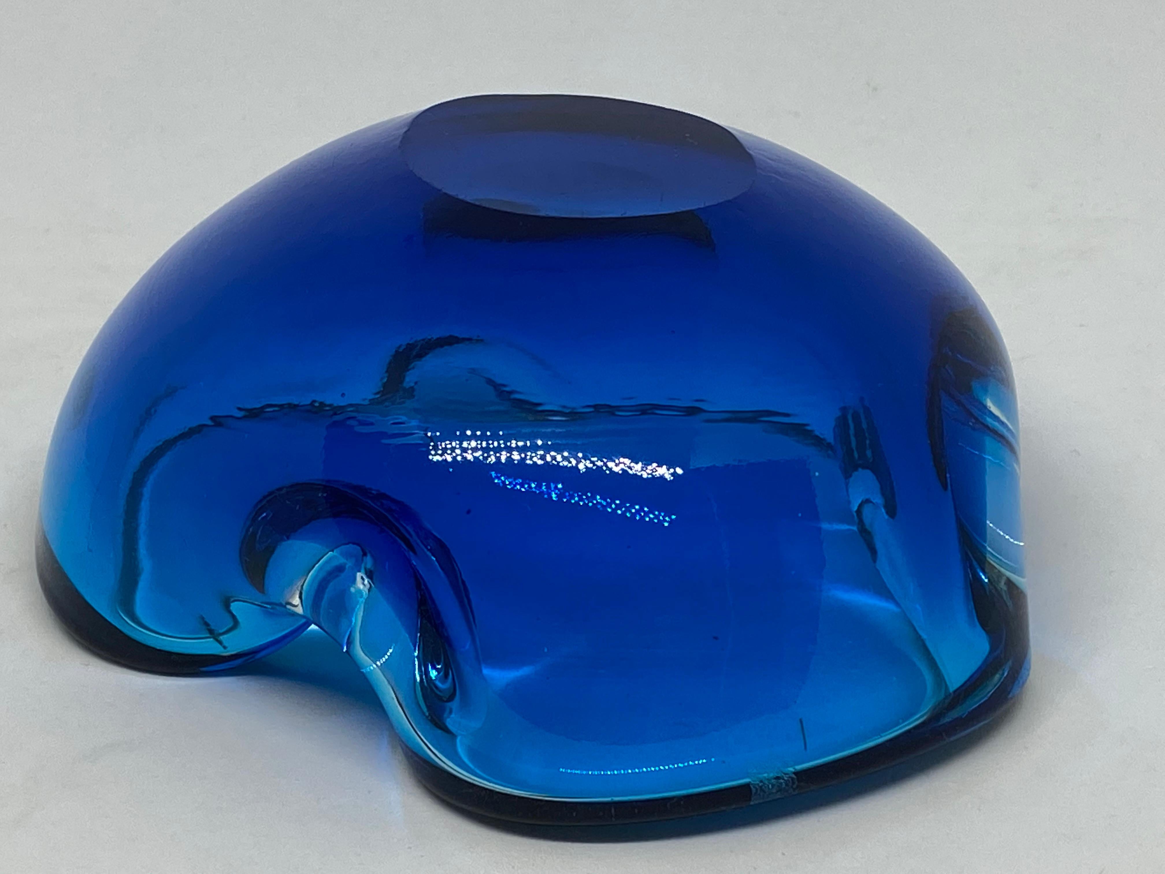 Murano Art Glass Bowl Catchall Blue and Clear Vintage, Italy, 1970s For Sale 1