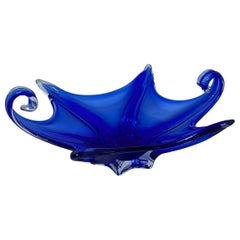 Murano Art Glass Bowl Catchall Blue and Clear, Vintage, Italy, 1970s