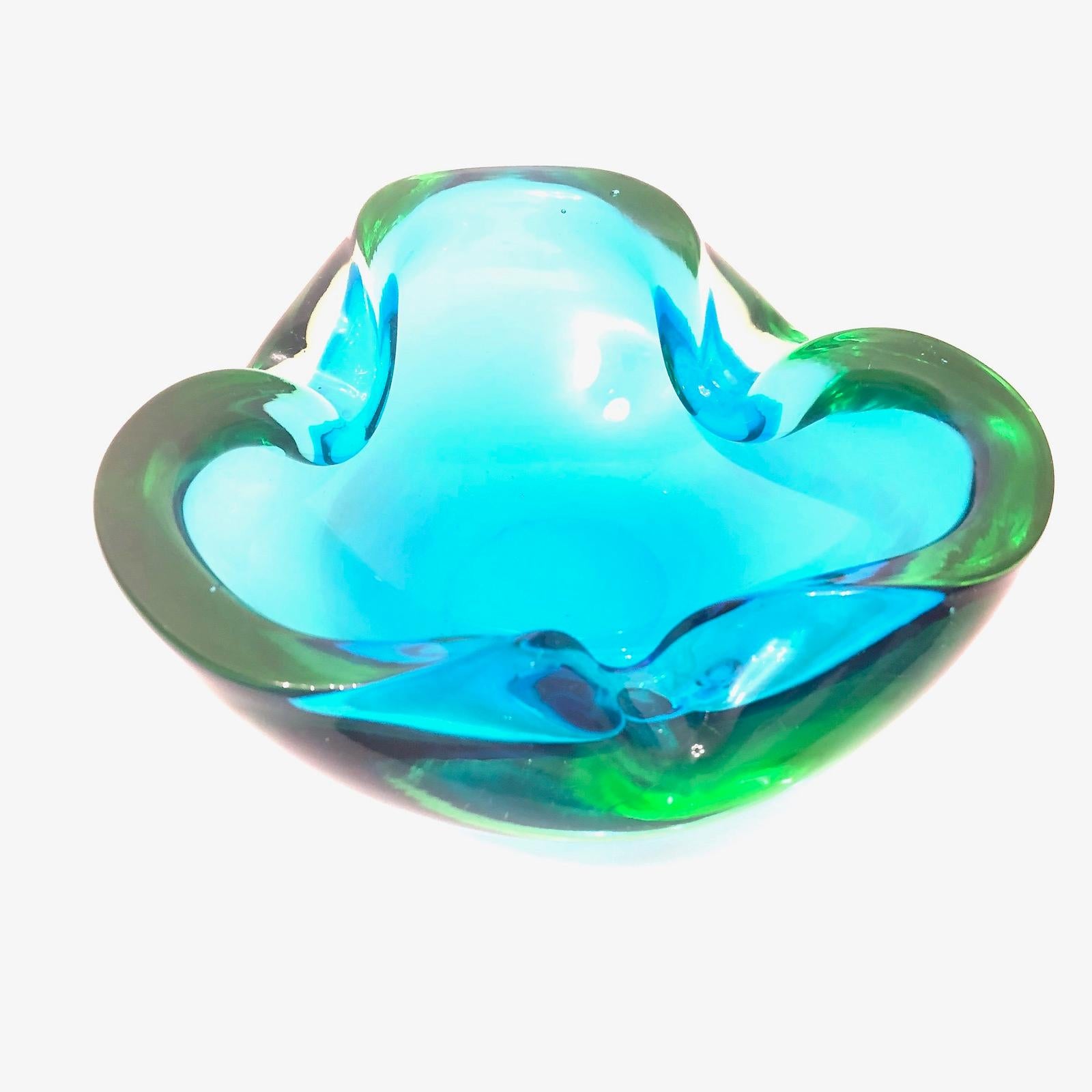 Mid-Century Modern Murano Art Glass Bowl Catchall Blue and green Vintage, Italy, 1970s