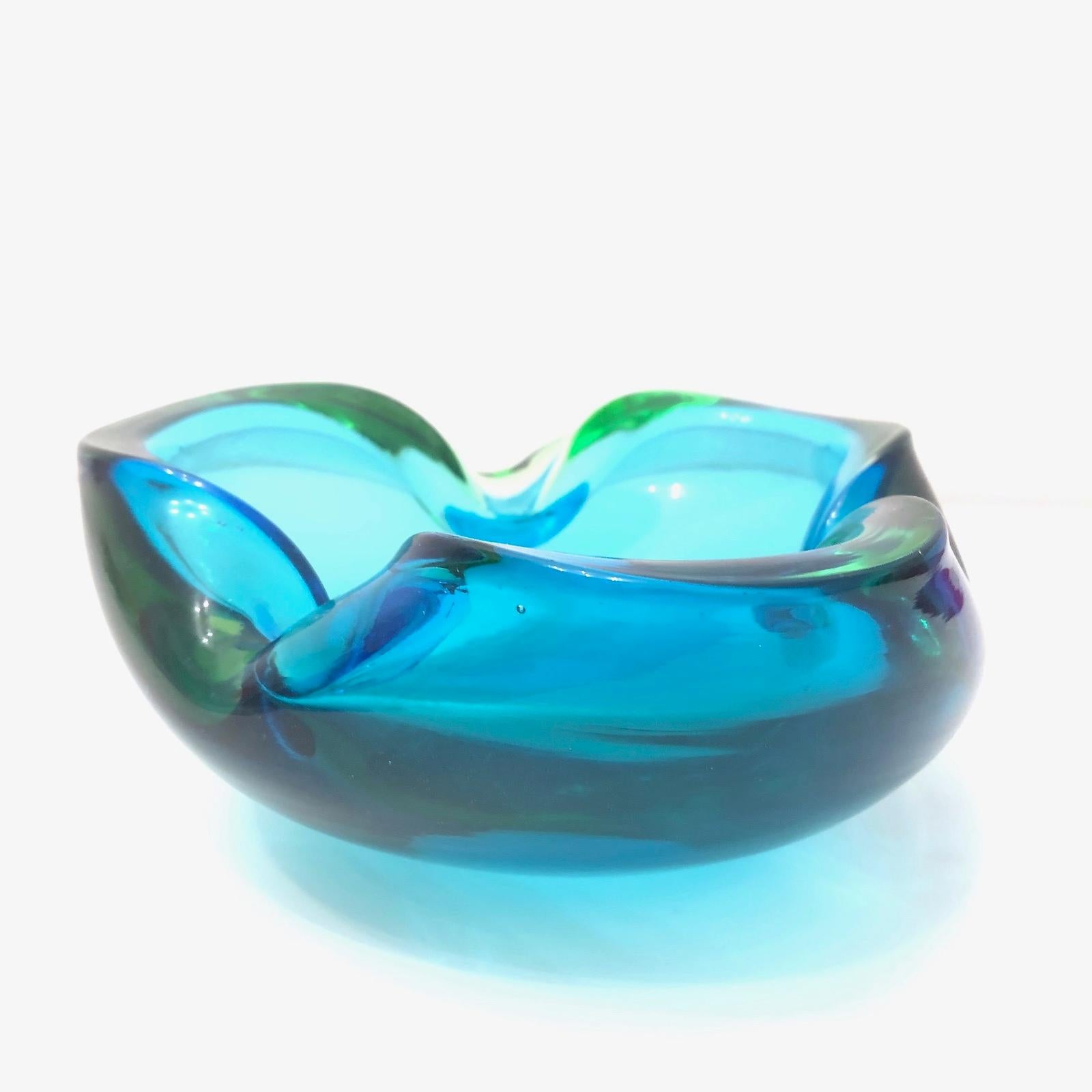 Italian Murano Art Glass Bowl Catchall Blue and green Vintage, Italy, 1970s