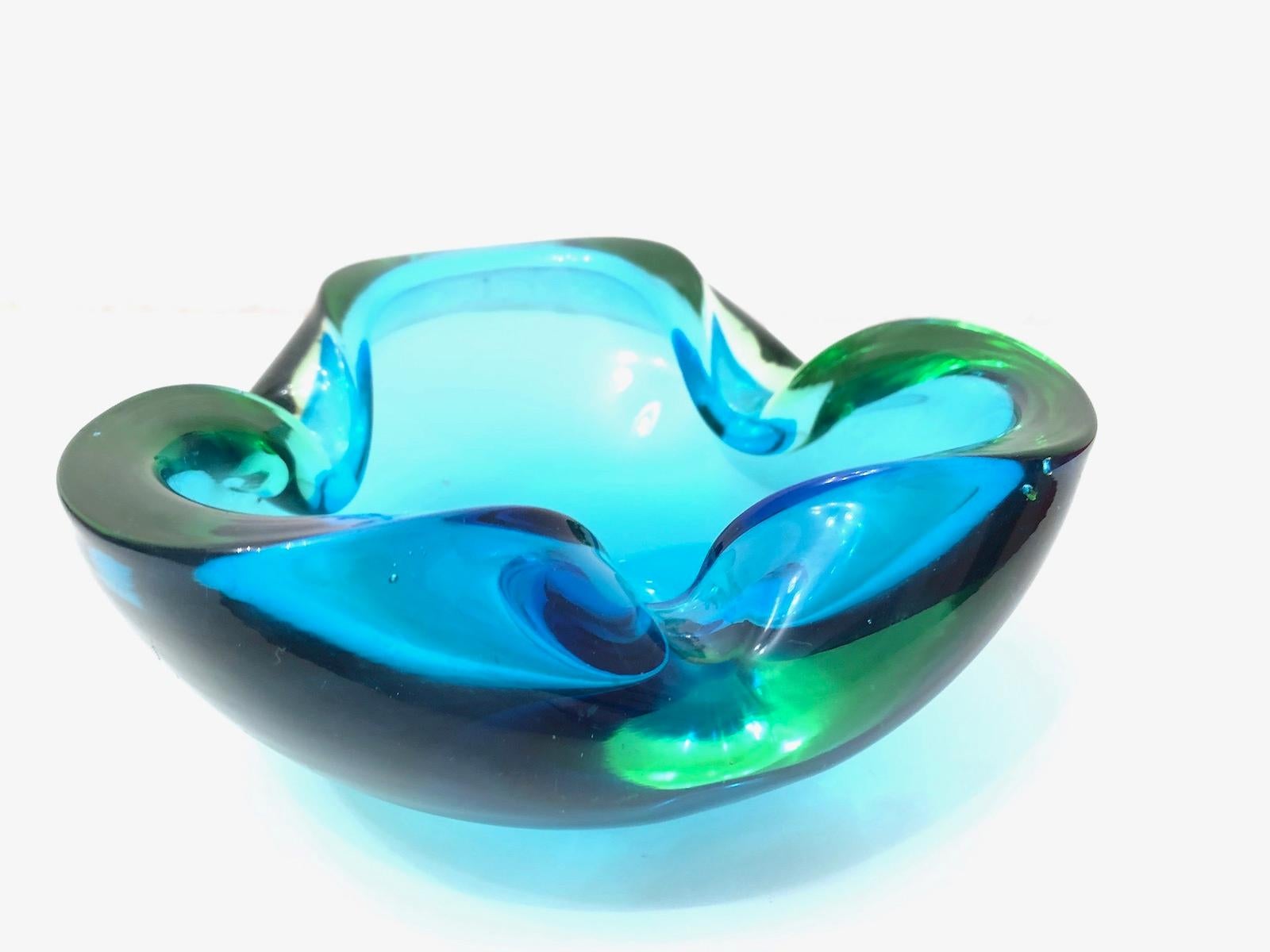 Murano Art Glass Bowl Catchall Blue and green Vintage, Italy, 1970s In Good Condition In Nuernberg, DE
