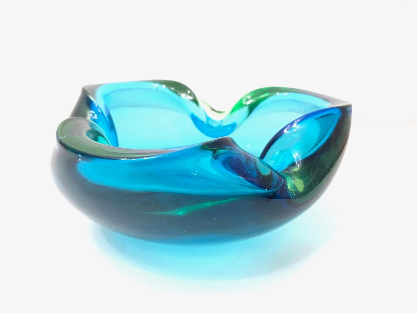 Late 20th Century Murano Art Glass Bowl Catchall Blue and green Vintage, Italy, 1970s