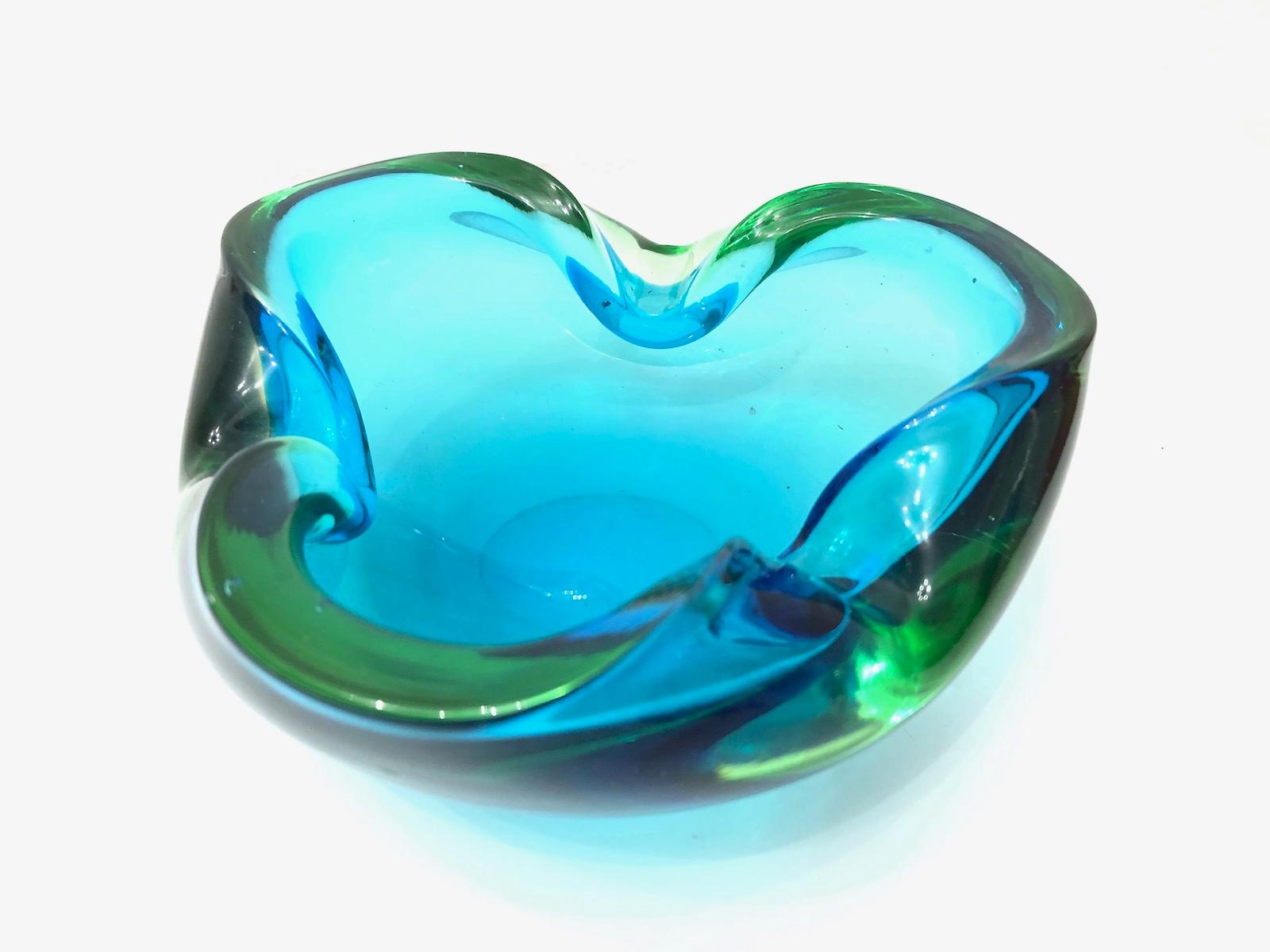 Murano Art Glass Bowl Catchall Blue and green Vintage, Italy, 1970s 1