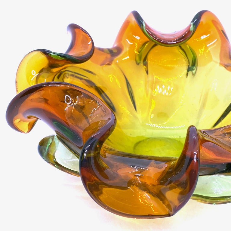 Murano Art Glass Bowl Catchall green and brown, Vintage, Italy, 1970s In Good Condition In Nuernberg, DE