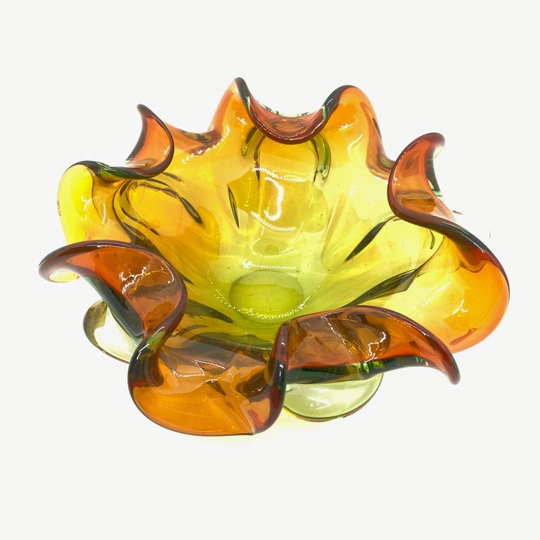 Late 20th Century Murano Art Glass Bowl Catchall green and brown, Vintage, Italy, 1970s