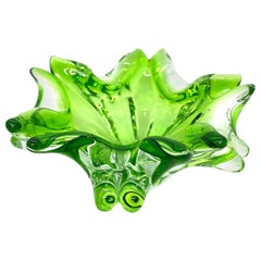 Murano Art Glass Bowl Catchall Green and Clear Vintage, Italy, 1970s