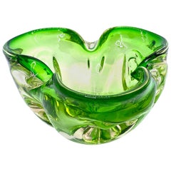 Murano Art Glass Bowl Catchall green and clear, Vintage, Italy, 1970s
