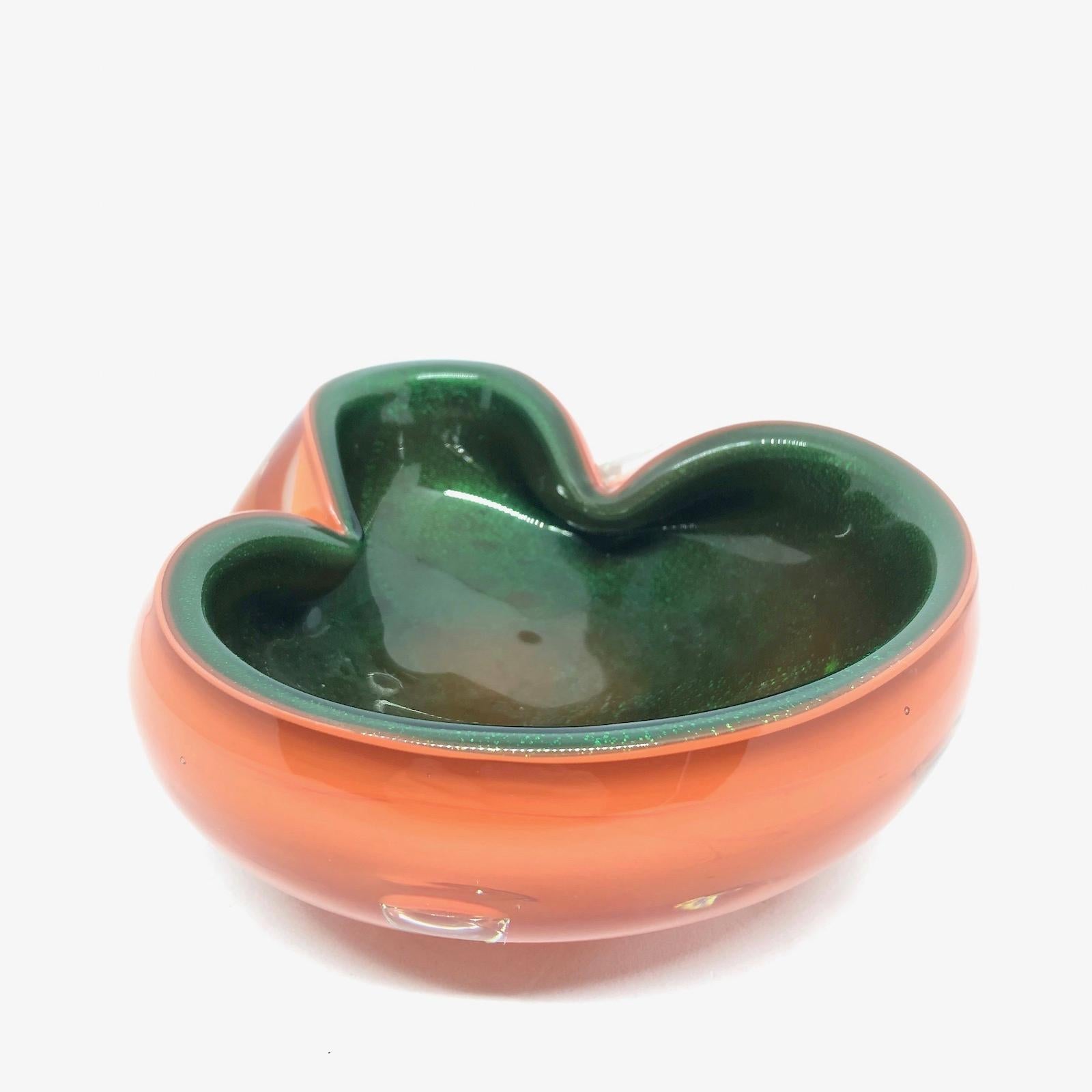 Murano Art Glass Bowl Catchall Orange, Clear and Green Vintage, Italy, 1970s In Good Condition In Nuernberg, DE