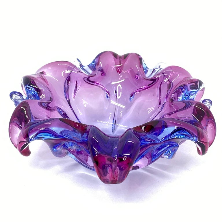 Mid-Century Modern Murano Art Glass Bowl Catchall Purple and Blue, Vintage, Italy, 1970s