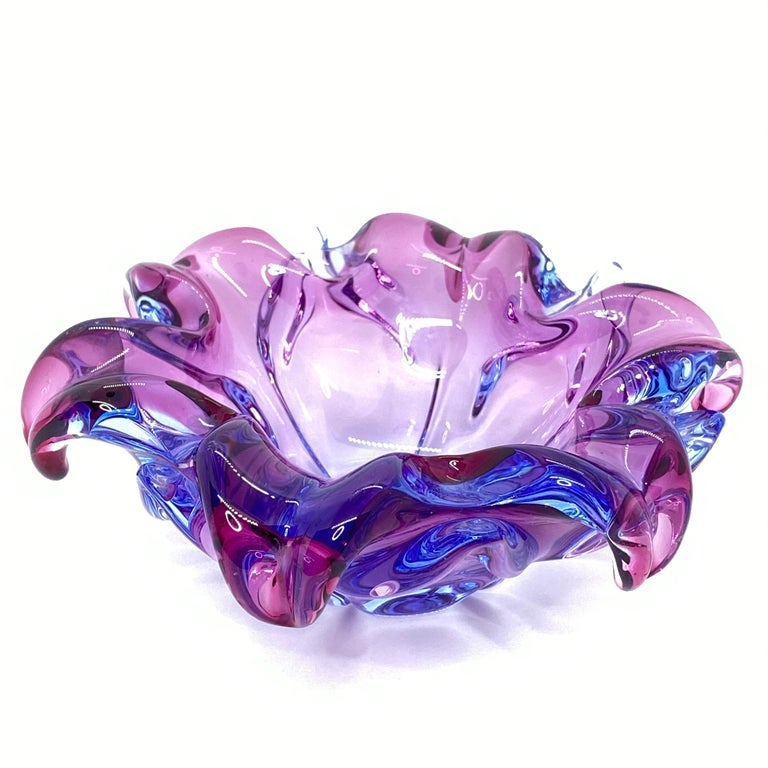 Italian Murano Art Glass Bowl Catchall Purple and Blue, Vintage, Italy, 1970s