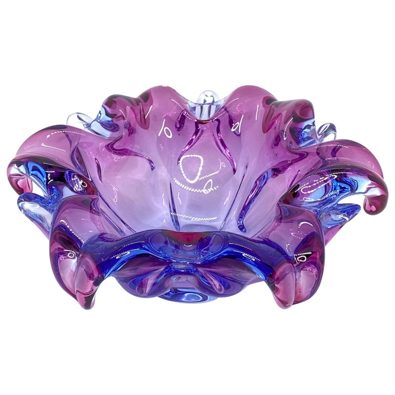Murano Art Glass Bowl Catchall Purple and Blue, Vintage, Italy, 1970s
