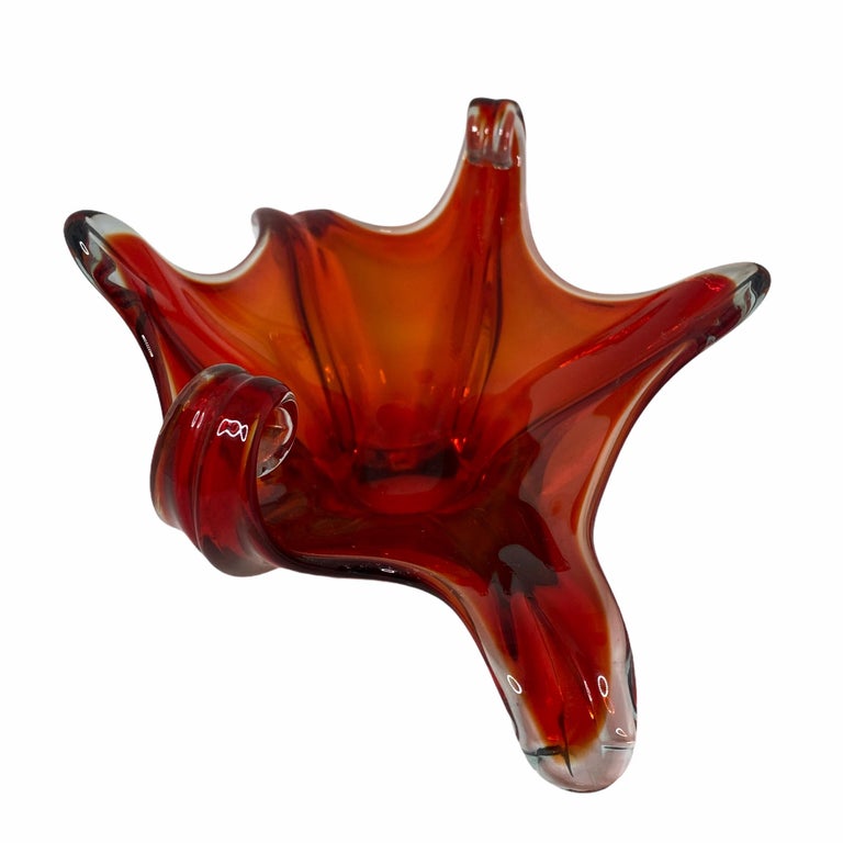 Mid-Century Modern Murano Art Glass Bowl Catchall Red and Clear, Vintage, Italy, 1970s For Sale