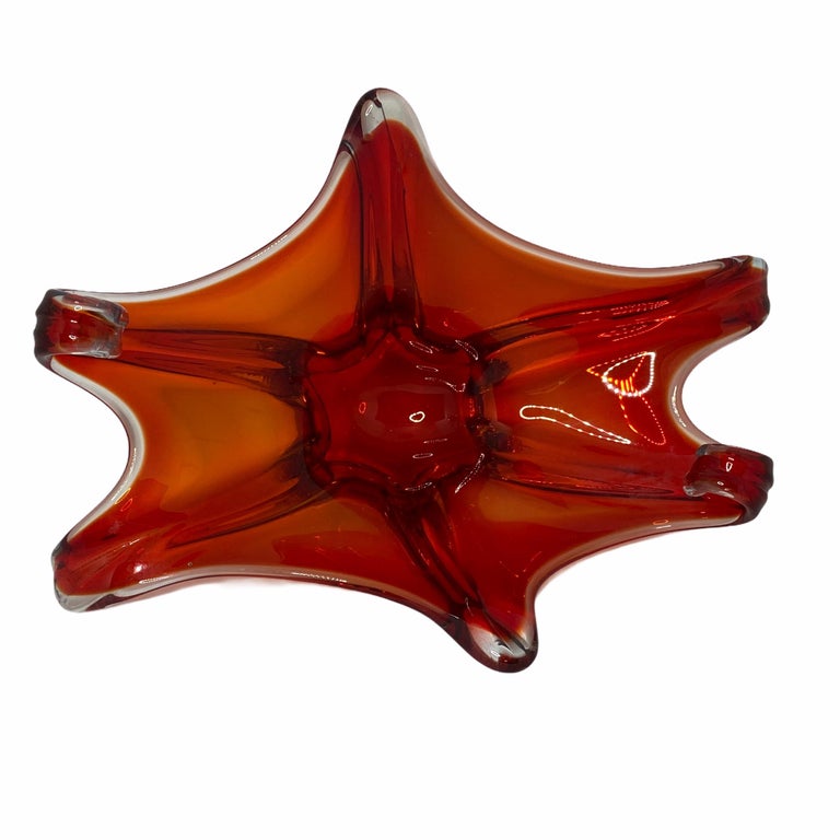 Italian Murano Art Glass Bowl Catchall Red and Clear, Vintage, Italy, 1970s For Sale