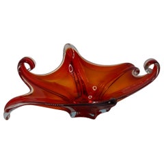 Murano Art Glass Bowl Catchall Red and Clear, Retro, Italy, 1970s