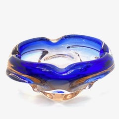 Murano Art Glass Bowl Catchall roségold and blue, Vintage, Italy, 1970s