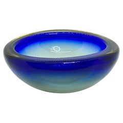 Murano Art Glass Bowl Catchall Yellow and Blue, Vintage, Italy, 1970s