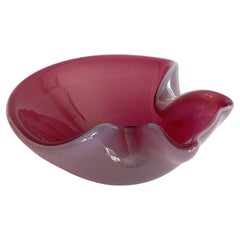 Murano Style Art Glass Bowl, Cranberry Pink and Opal Mauve, Midcentury