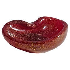 Vintage Murano Art Glass Bowl in Red with Gold, Seguso, circa 1960s