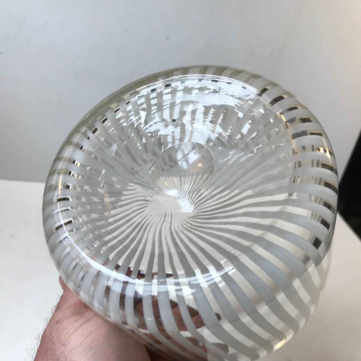 Italian Murano Art Glass Bowl with White Stripes from Venini, 1960s For Sale