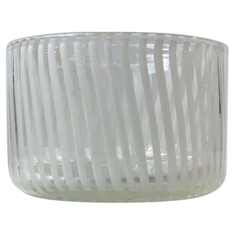 Murano Art Glass Bowl with White Stripes from Venini, 1960s