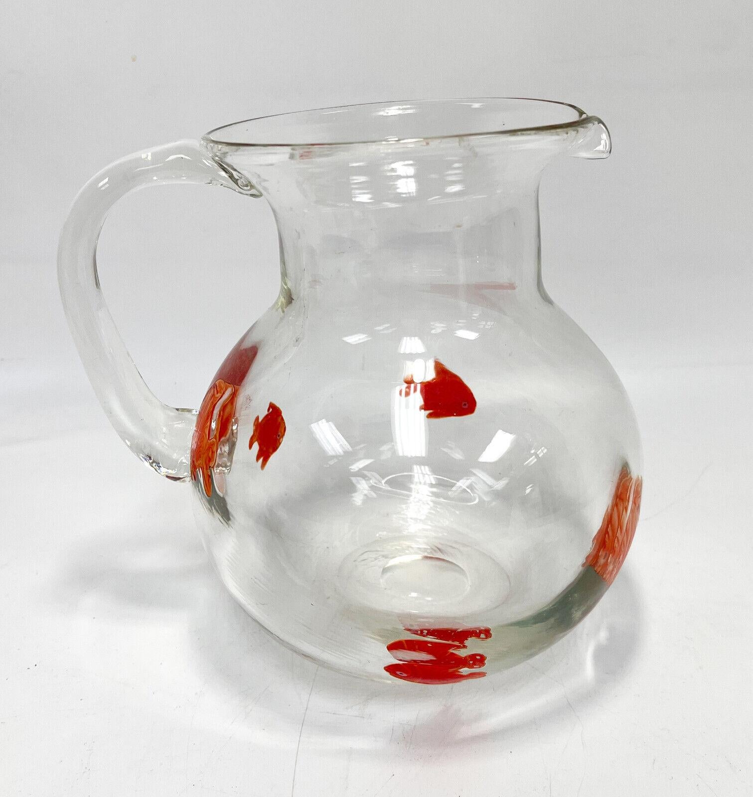 Murano Art Glass Cased Sunfish Water Pitcher, Polished Pontil In Fair Condition For Sale In Gardena, CA
