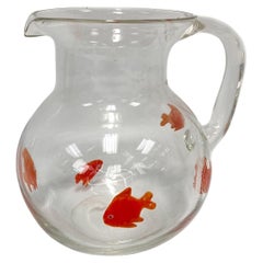 Used Murano Art Glass Cased Sunfish Water Pitcher, Polished Pontil