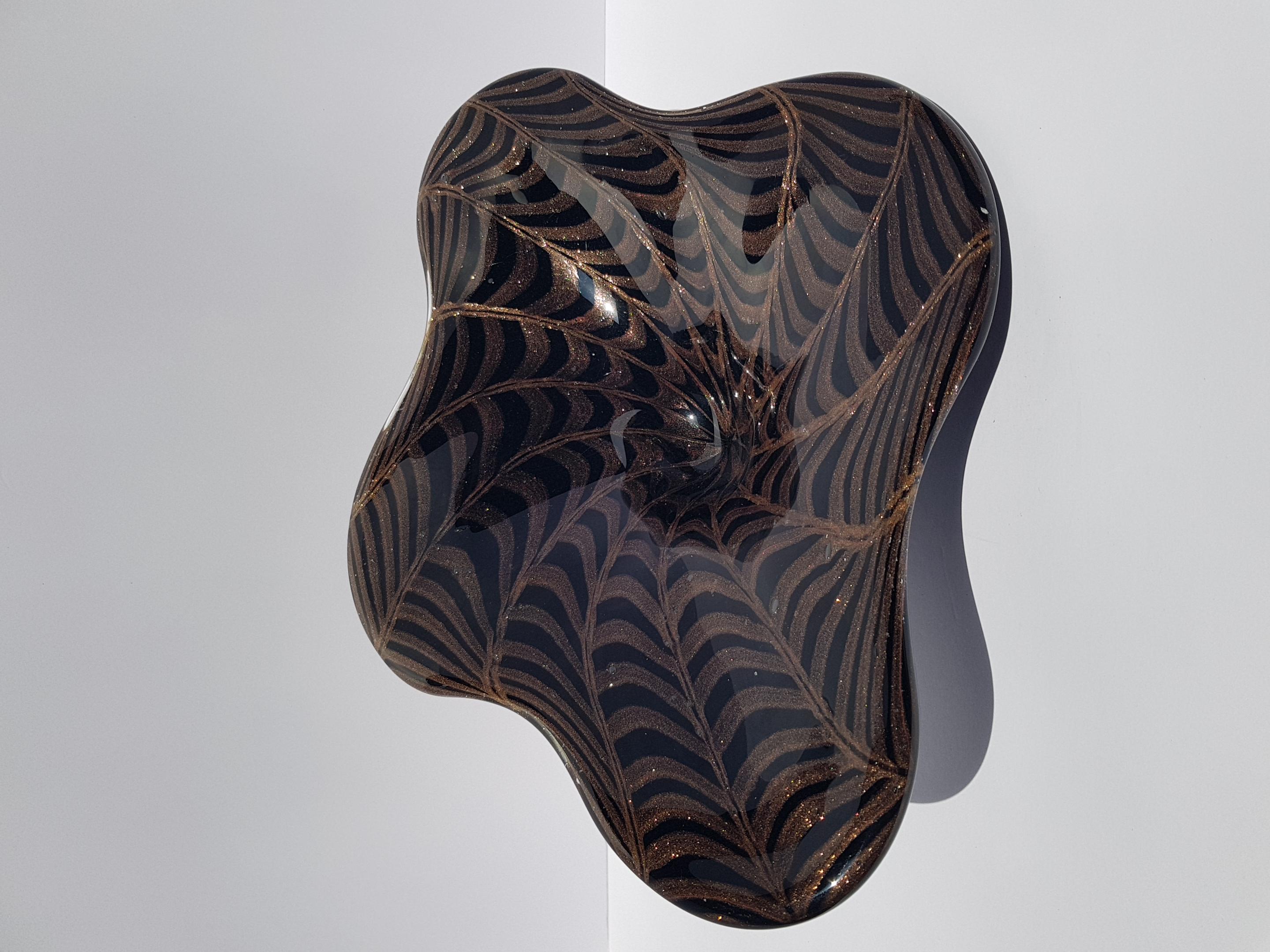 Centrotavola in vetro di Murano Ciotola Vaso Piatto Nero Rame Avventurina Fenicio in vendita 8