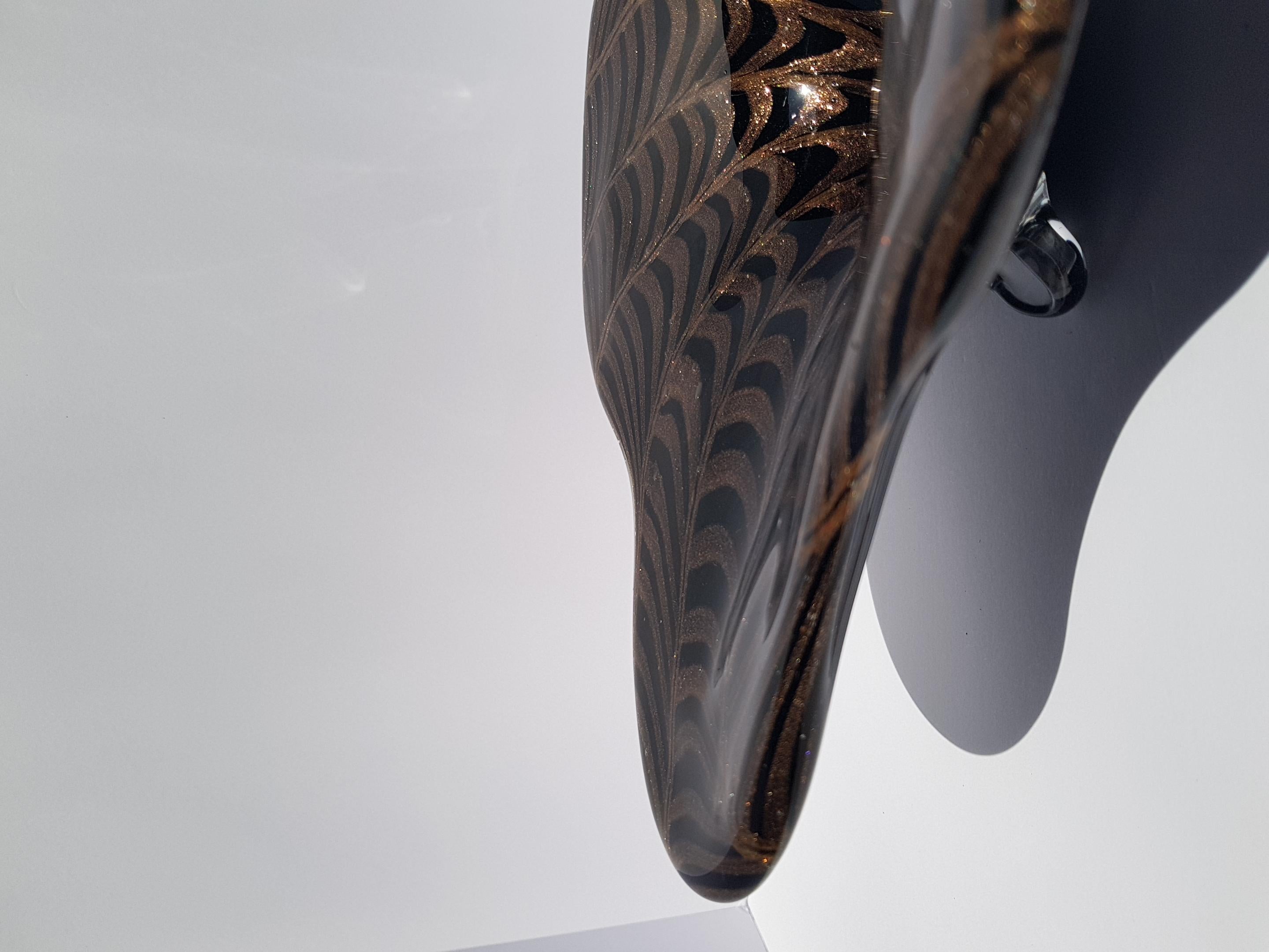 Centrotavola in vetro di Murano Ciotola Vaso Piatto Nero Rame Avventurina Fenicio in vendita 11