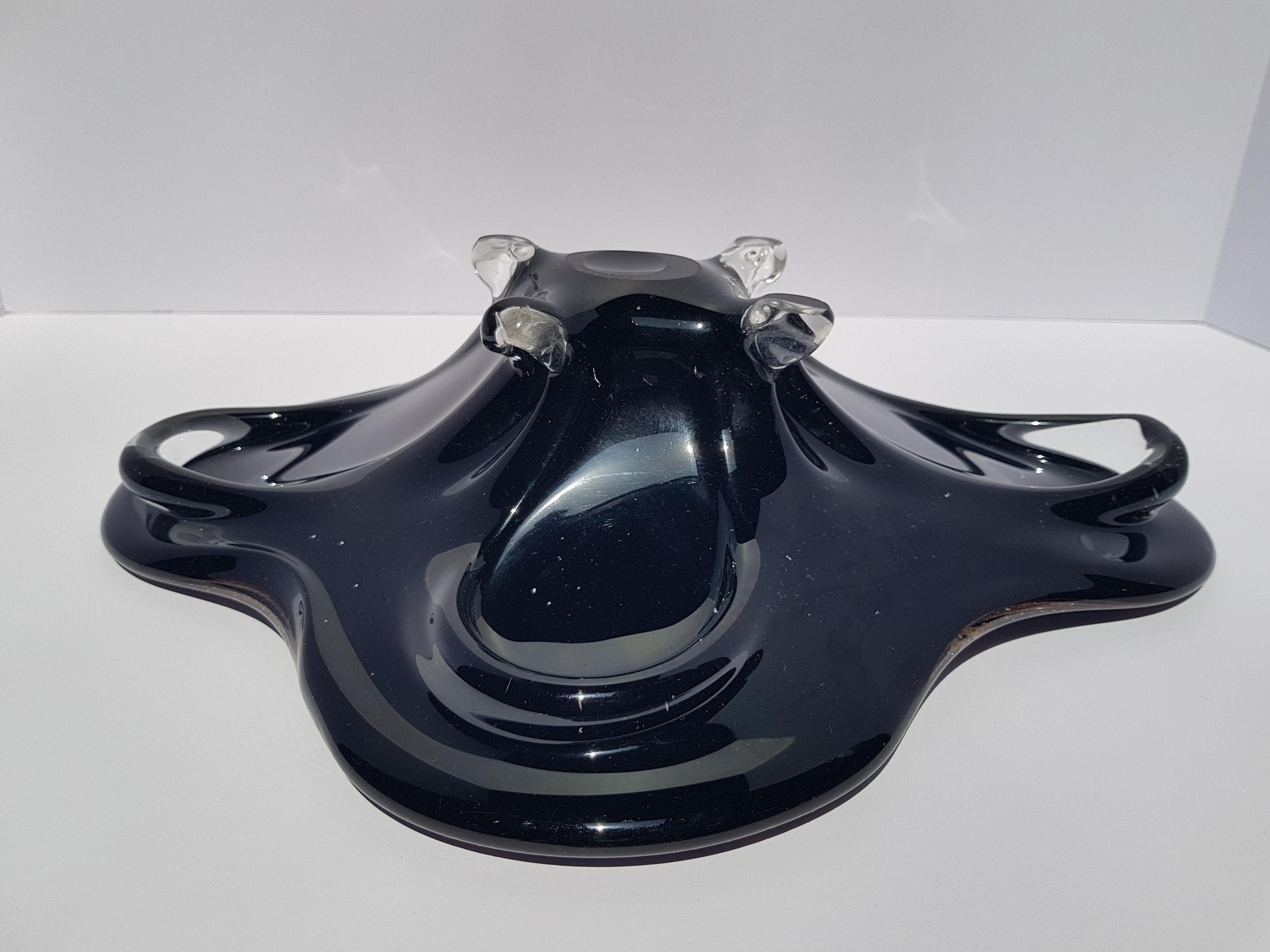 Centrotavola in vetro di Murano Ciotola Vaso Piatto Nero Rame Avventurina Fenicio in vendita 14