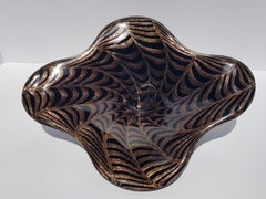 Murano Art Glass Centerpiece Bowl Vessel Dish Black Copper Aventurine Fenicio