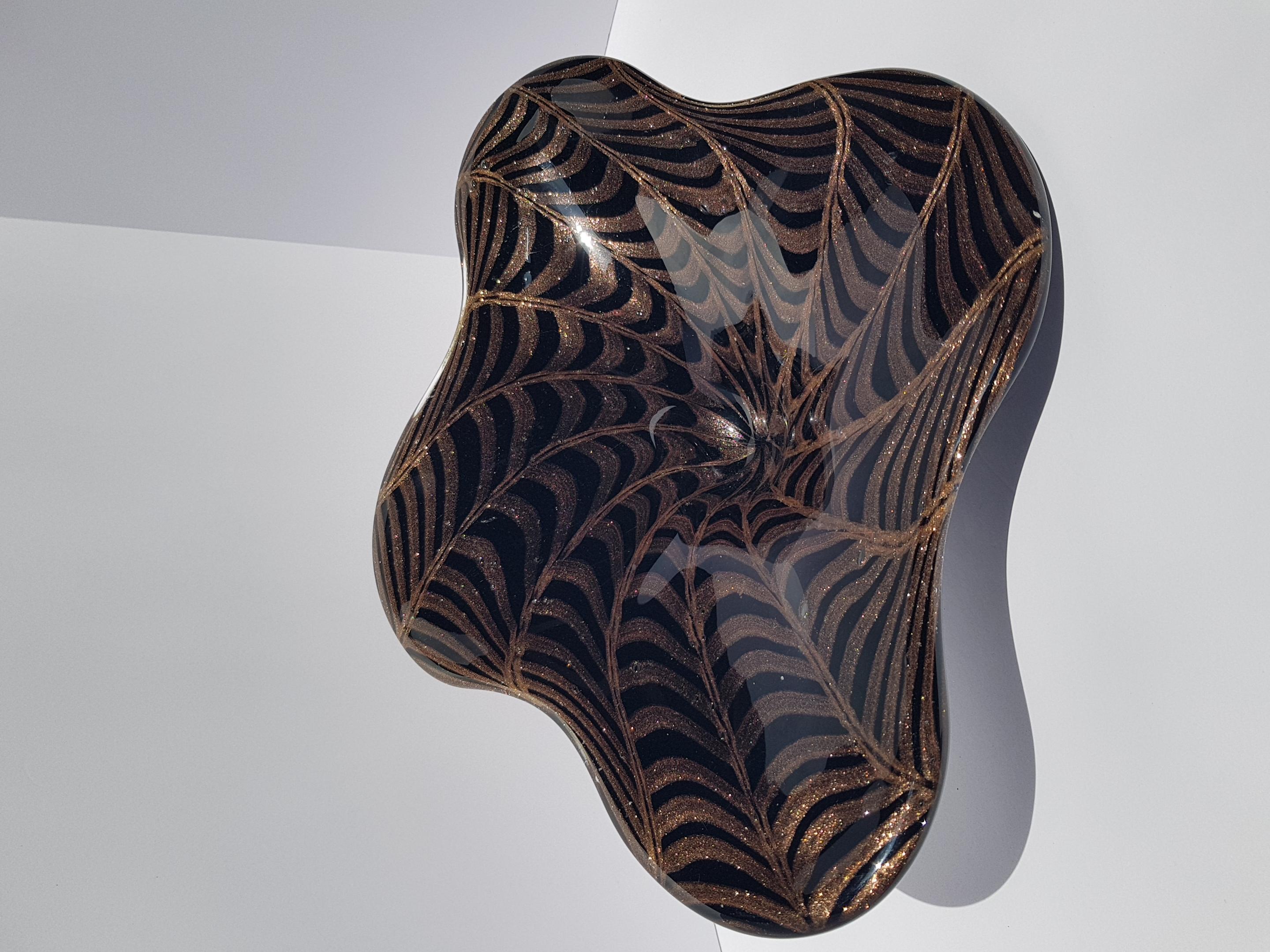 XX secolo Centrotavola in vetro di Murano Ciotola Vaso Piatto Nero Rame Avventurina Fenicio in vendita