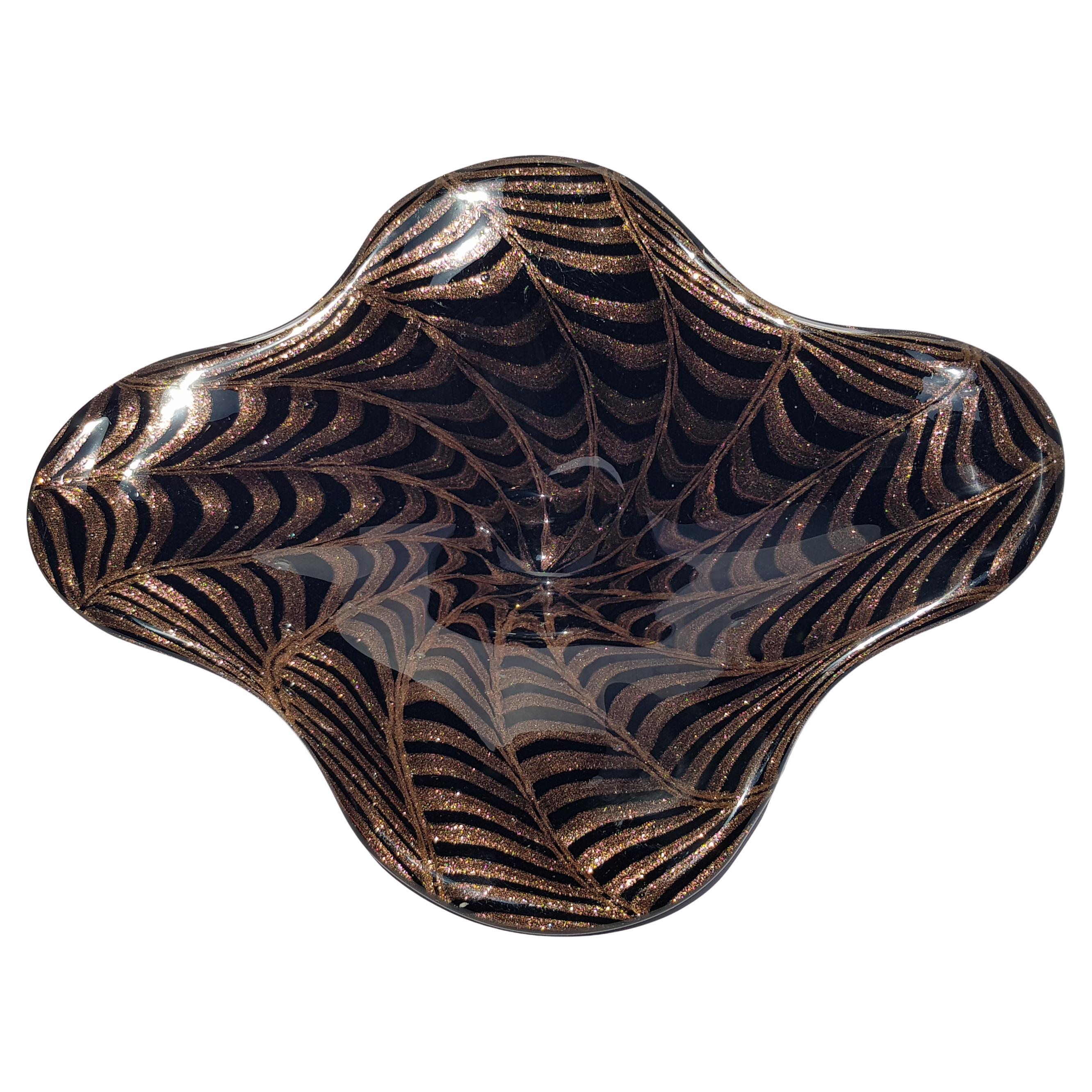 Centrotavola in vetro di Murano Ciotola Vaso Piatto Nero Rame Avventurina Fenicio