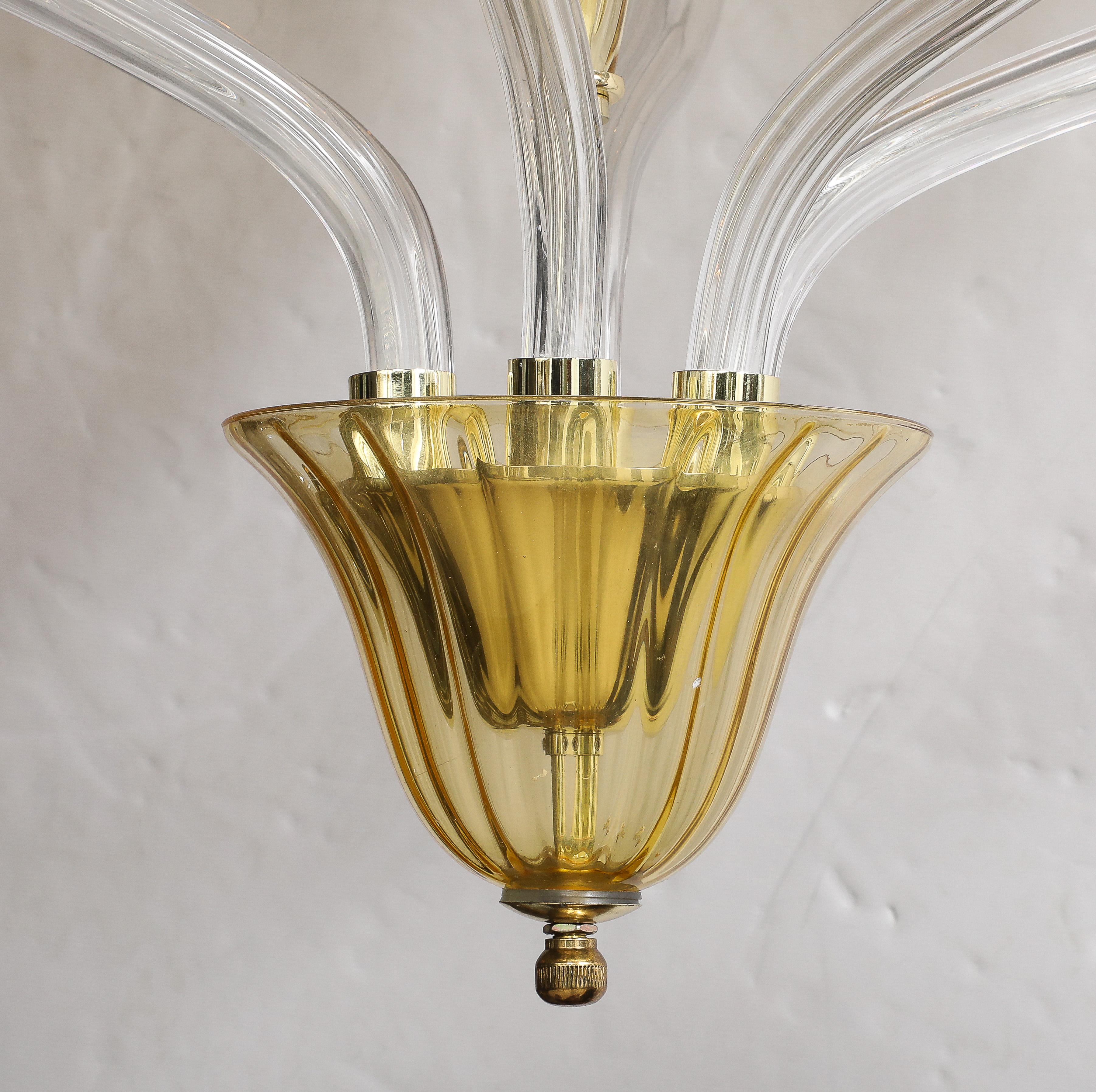 Lustre en verre d'art de Murano clair et ambre en vente 2