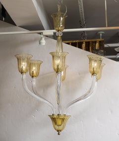Seguso Style Amber/Clear  Murano Glass Chandelier