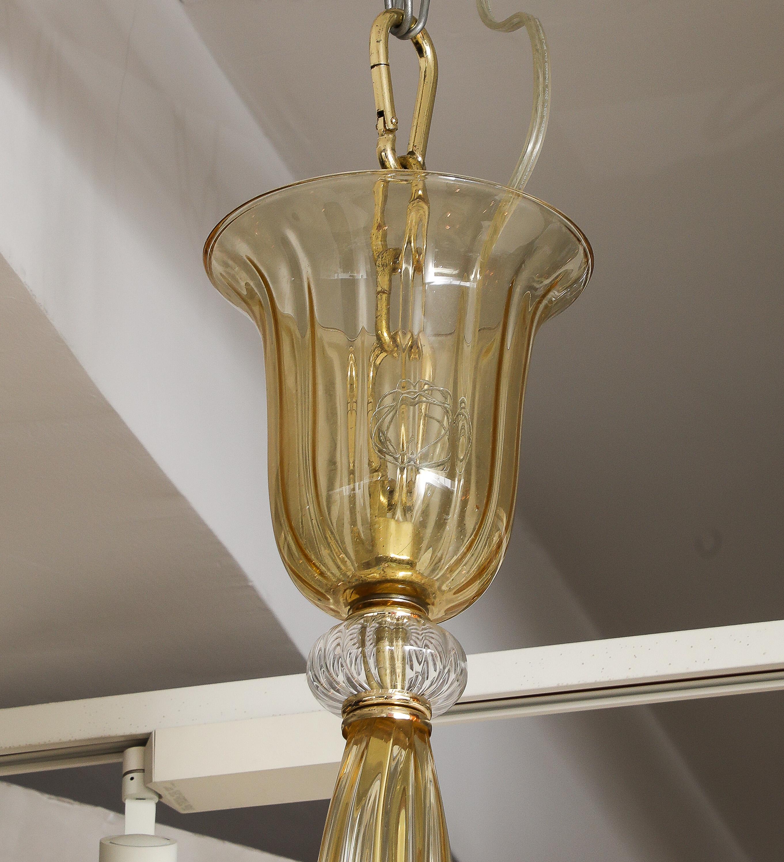 20th Century Murano Art Glass Clear, Amber Chandelier For Sale