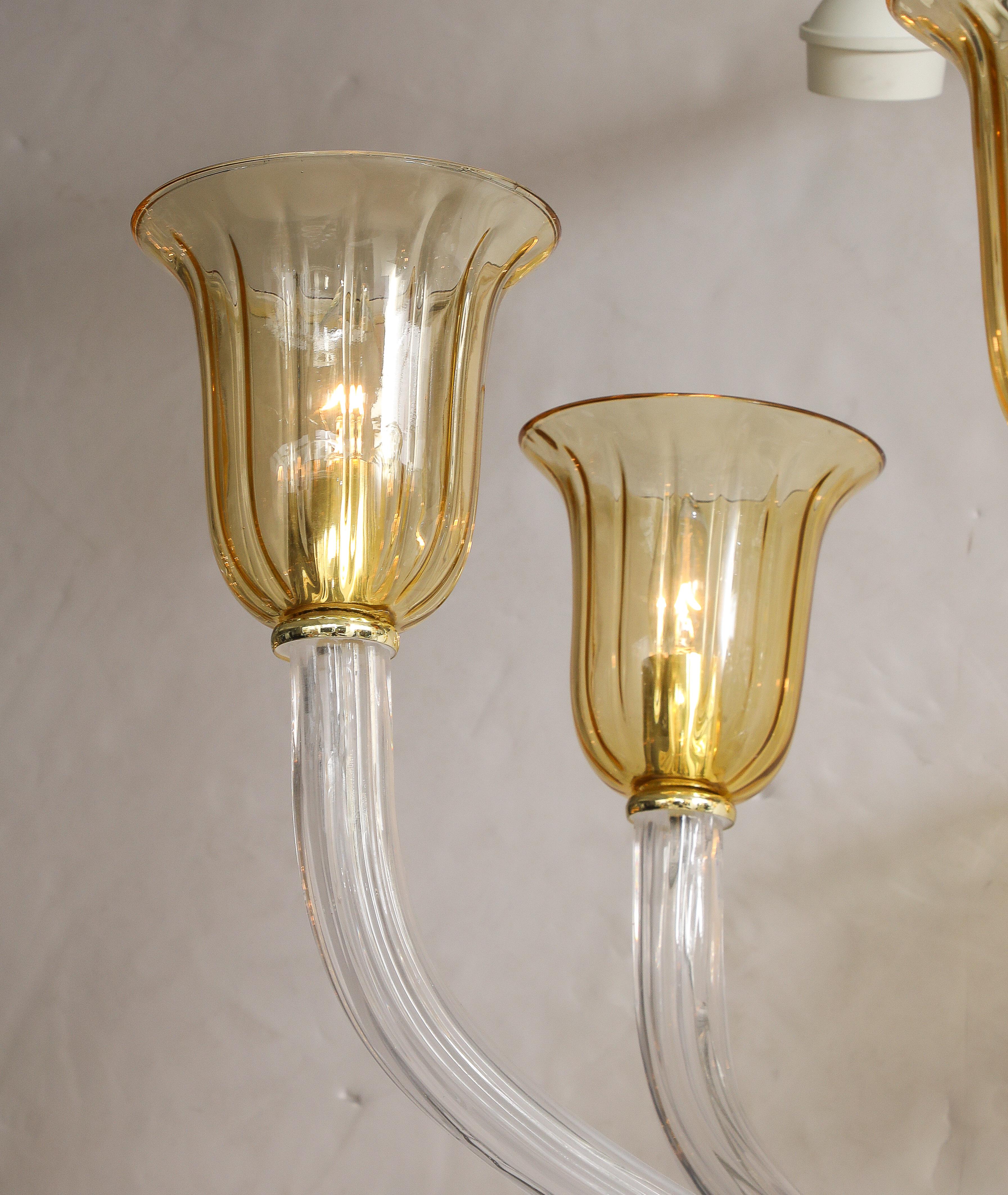 Murano Art Glass Clear, Amber Chandelier For Sale 2