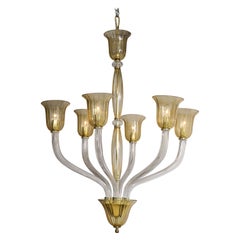 Lampadario in vetro artistico di Murano trasparente e ambrato