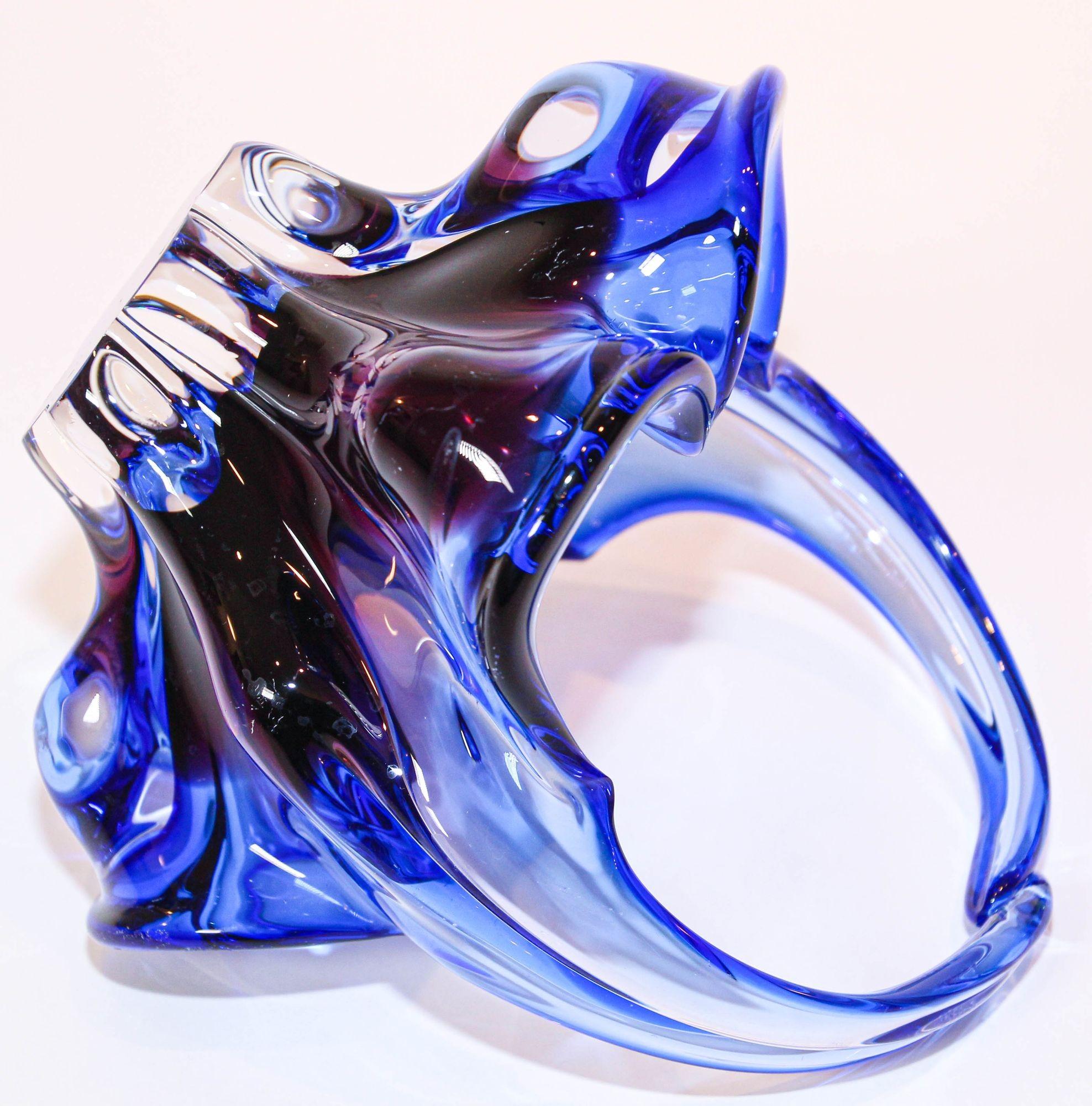 Kobaltblauer Korb aus Murano-Kunstglas mit Henkel 1970er Jahre Italien im Angebot 5