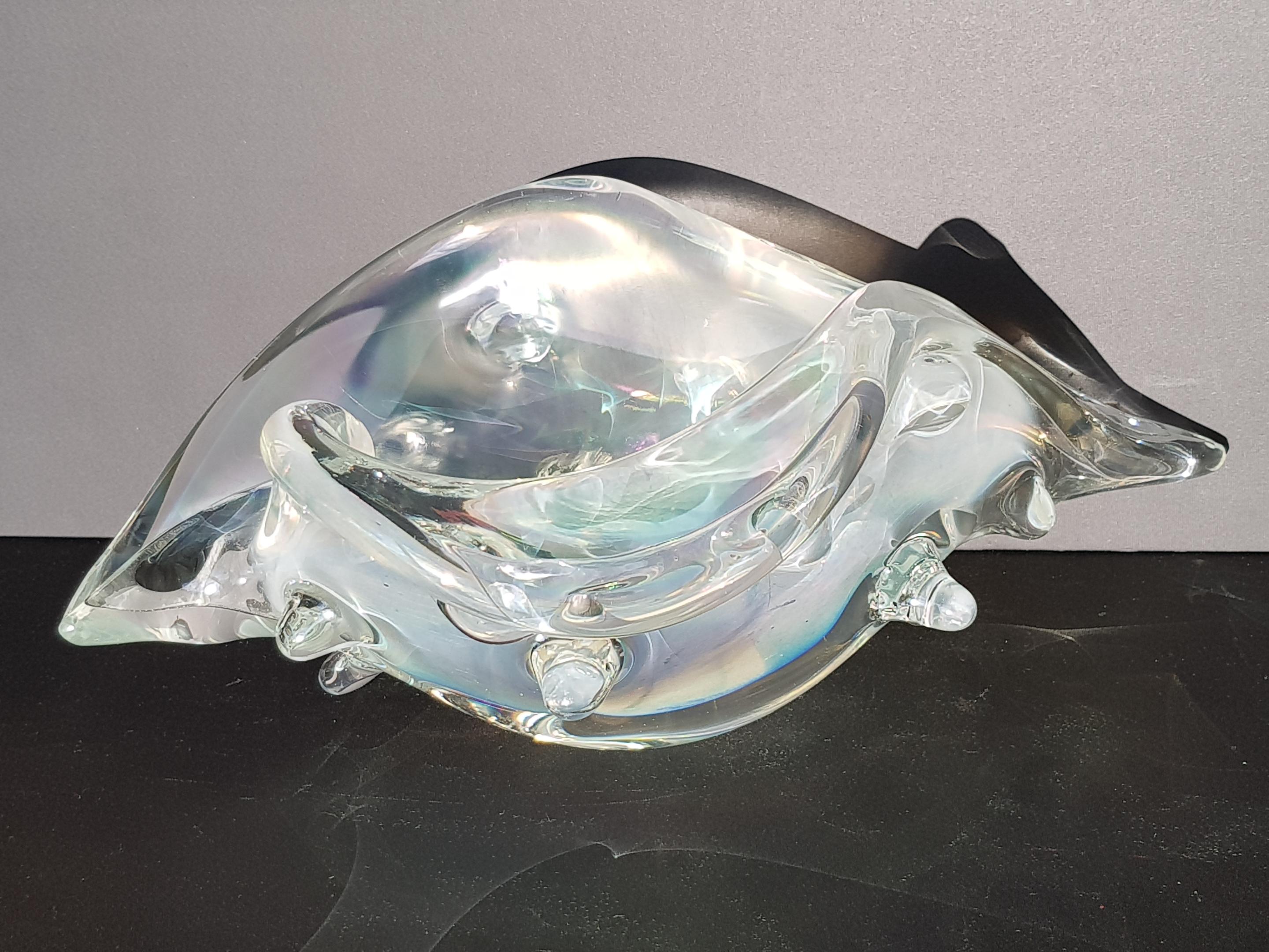 Murano Art Glass Conch Shell Centerpiece Bowl Sculpture Iridescent Opalescent in vendita 6