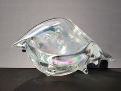 Murano Art Glass Conch Shell Centerpiece Bowl Sculpture Iridescent Opalescent