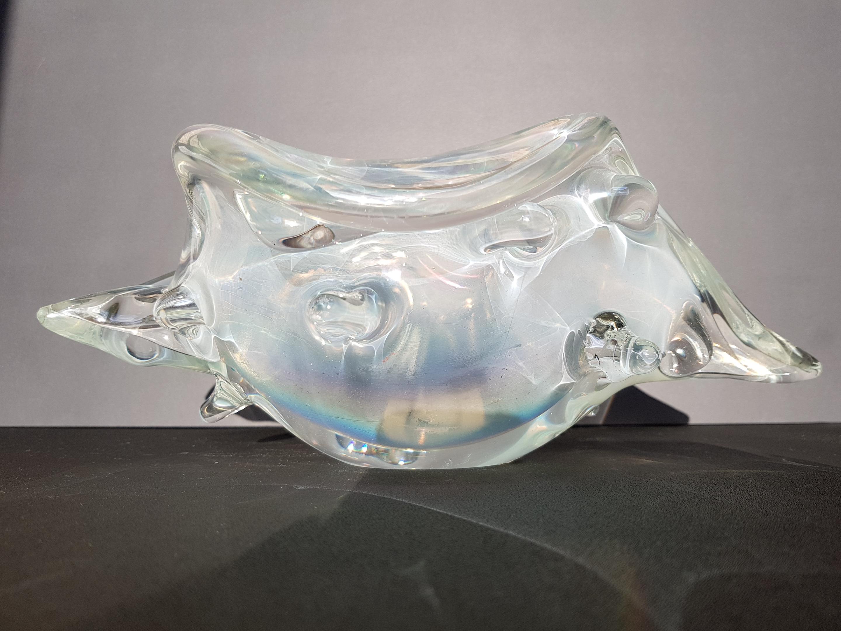 Murano Art Glass Conch Shell Centerpiece Bowl Sculpture Iridescent Opalescent in vendita 1