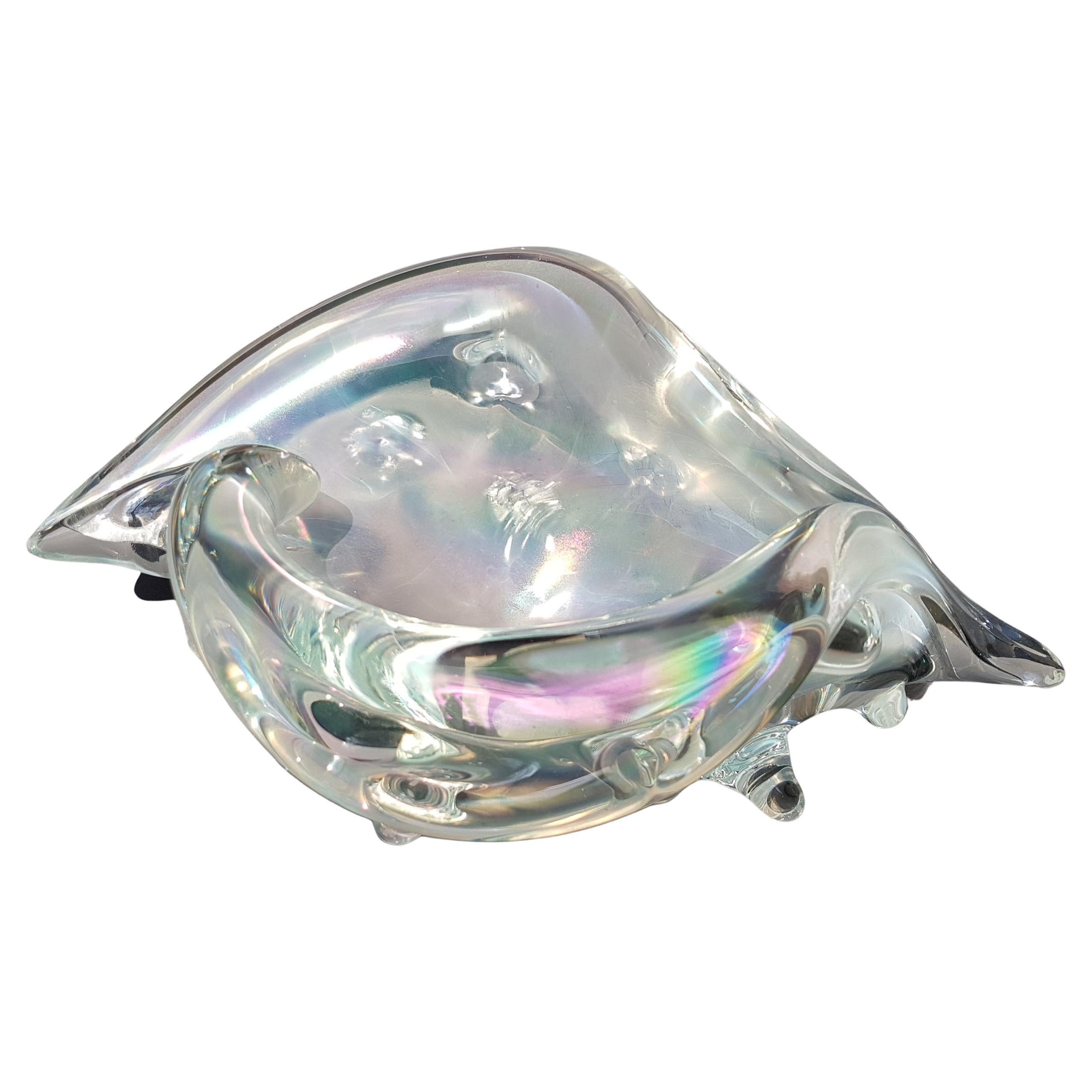 Murano Art Glass Conch Shell Centerpiece Bowl Sculpture Iridescent Opalescent