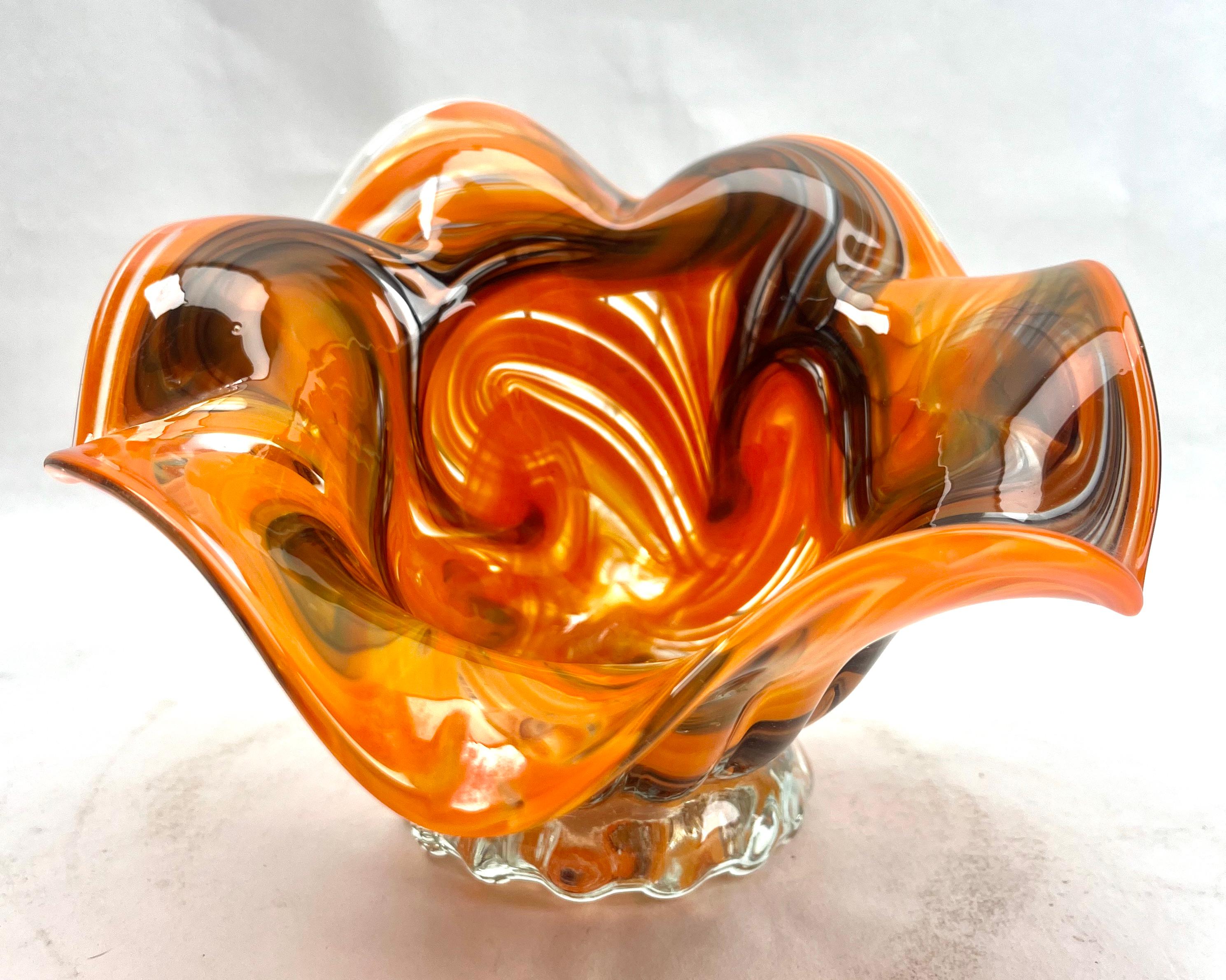 Hand-Crafted Murano Art Glass Cornucopia Flower Basket in Style of Archimede Seguso For Sale